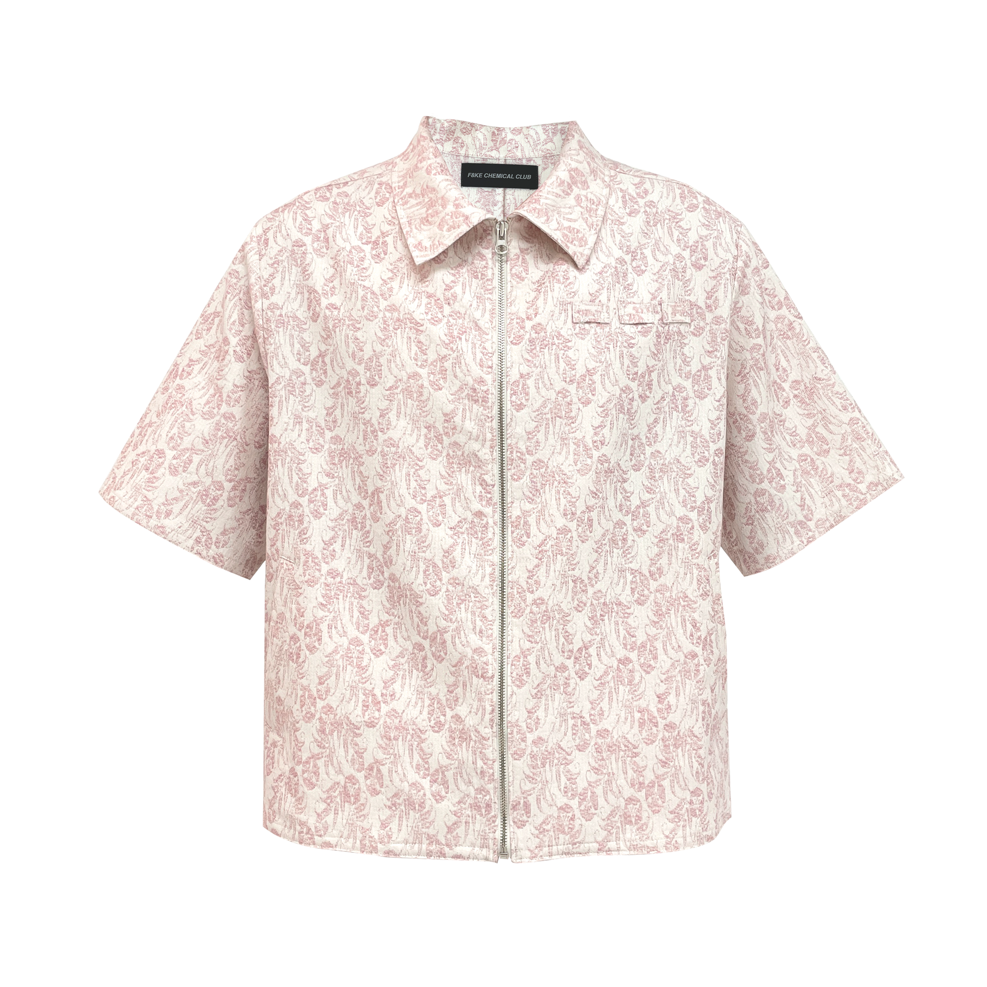 Pink Plant Short Sleeve Zip-Up Jacket